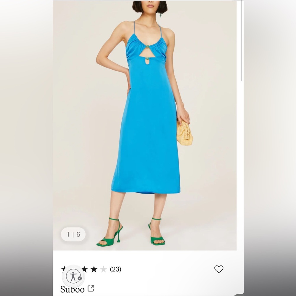 Suboo Blue satin Midi Dress Sz S $239 Retail EUC